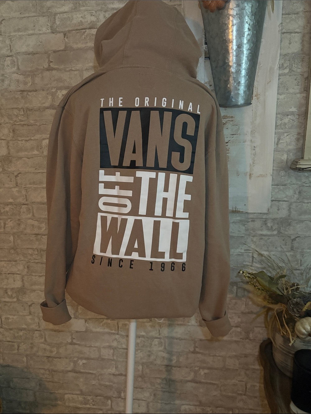 Vans Men's Brown Hooded Pullover with Black Logo